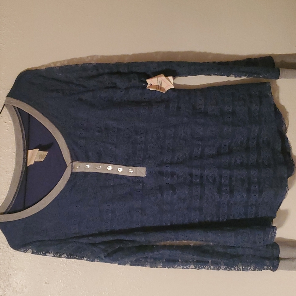 NWT Self Esteem lacey Henley long sleeve shirt